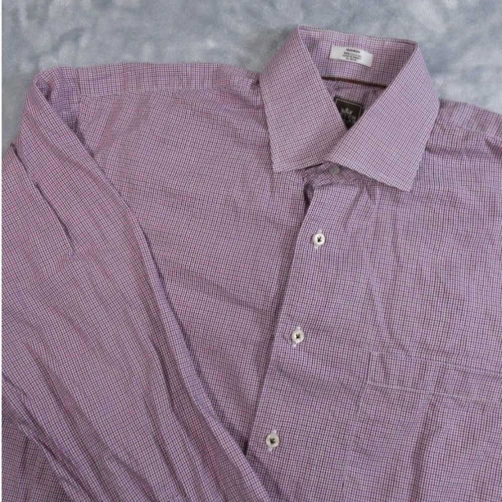 Peter Millar Button Down Mens Medium Purple Checkered Long Sleeve Dress Shirt